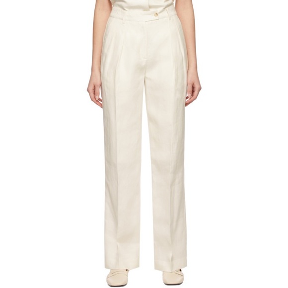 Loulou Studio Off-white Linen Bidong Trousers M - Picture 6 of 7